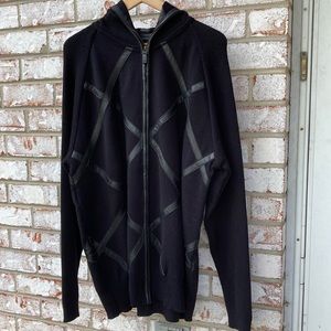 New Mens silk cardigan jacket/sweater trimmed in real leather